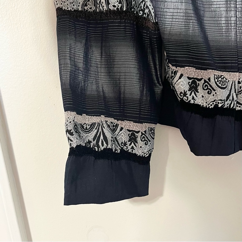 Metallic Silver Paisley Patchwork Jacket Y2K Boho Chic Lightweight Statement Top - Picture 9 of 12